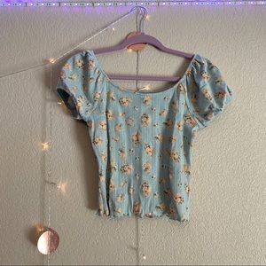 Pink Rose Short Sleeve Lettuce Trim Cropped Top